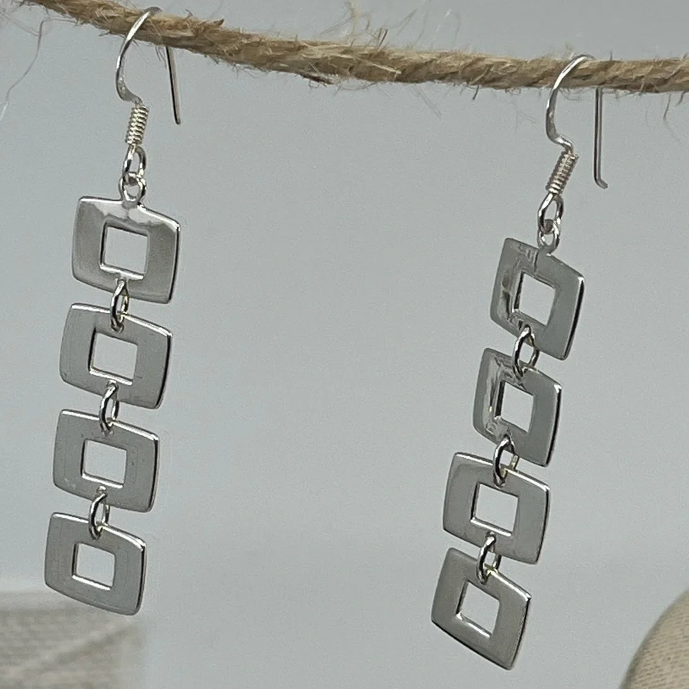 Vintage Sterling Silver Geometric Dangle Earrings | NF 925 Thailand | 5.8g - Picture 12 of 17